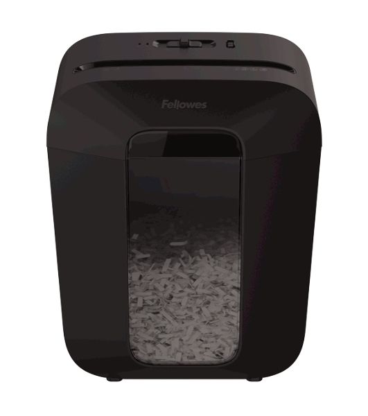 Шредер Fellowes PowerShred LX50 черный (секр.P-4)/перекрестный/9лист./17лтр./скрепки/скобы/пл.карты