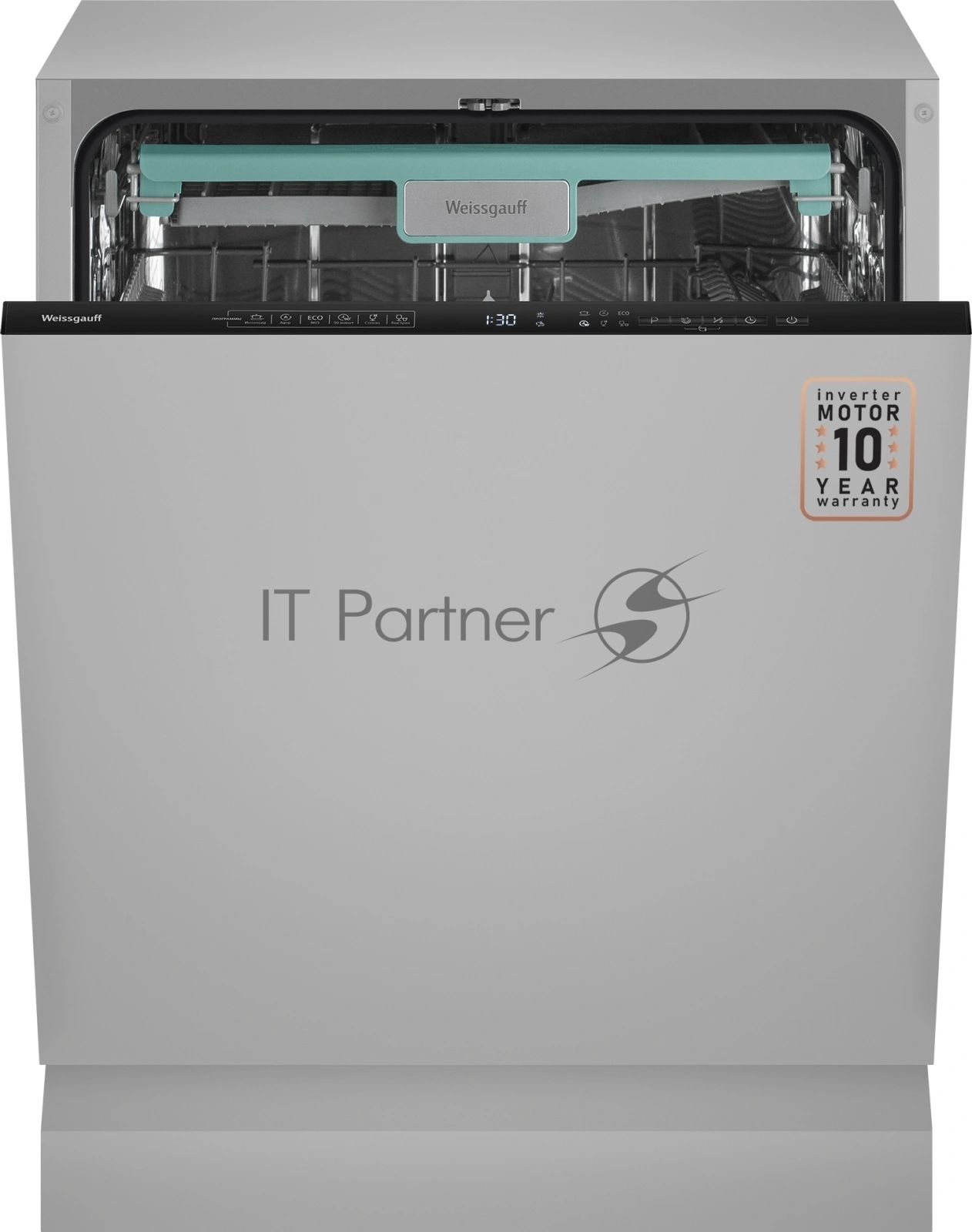 Встраиваемая посудомоечная машина Weissgauff BDW 6135 D Inverter AutoOpen Timer Floor, серебристый, 59.8 см, 14 компл., 49 дБ, класс А+++