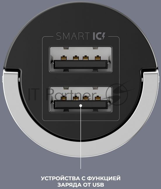 Автомобильное зарядное устройство DEPPA 11204,  2xUSB,  2100мА, черный