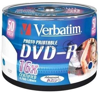 Диск DVD-R Verbatim 4.7Gb 16x Cake Box (50шт) Printable (43533) Диск DVD-R Verbatim 4.7Gb 16x Cake Box (50шт) Printable (43533)
