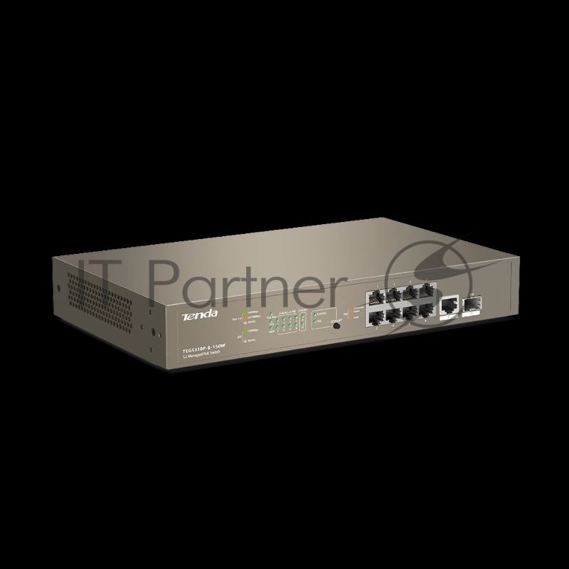 Управляемый PoE гигабитный коммутатор Tenda TEG5310P-8-150W L3, 8PoE портов, 1 Uplink, 1 SFP