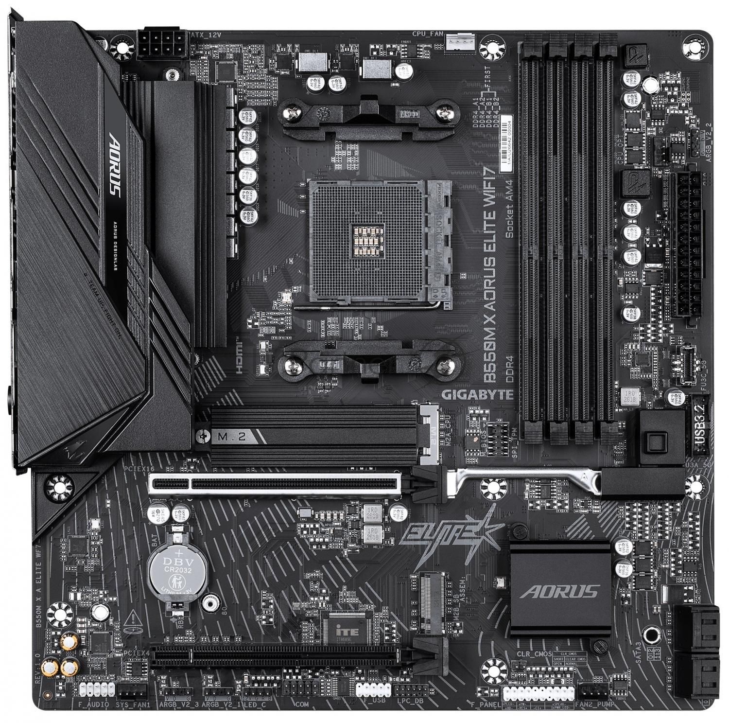 Материнская плата Gigabyte B550M X AORUS ELITE WIFI7, AM4, AMD B550, 4xDDR4, 4xSATA, 2xM.2, 1xPCIe 4.0 x16, 1xPCIe 3.0 x4, 1xHDMI, 1xDisplayPort, 1x 2.5Gb LAN, 4xUSB 3.2 Gen 1, 1xUSB Type-C, 2xUSB 2.0, 3x3.5 мм, 7.1, microATX