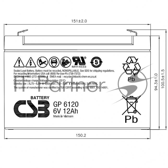 Батарея CSB GP 6120 (6V 12Ah)