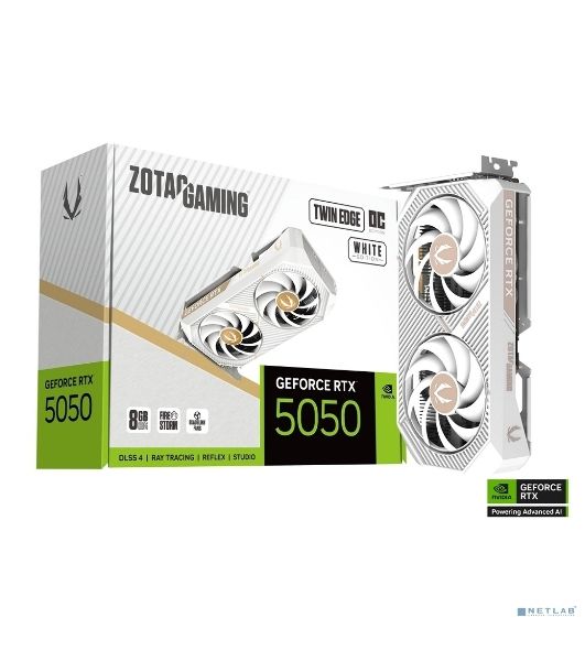 Видеокарта Zotac GAMING GeForce RTX 5050 TWIN EDGE OC WHITE ED, NVIDIA RTX 5050, 8 ГБ GDDR6, 128 бит, PCI-e 5.0, 1xHDMI, 3xDP, 2602 МГц