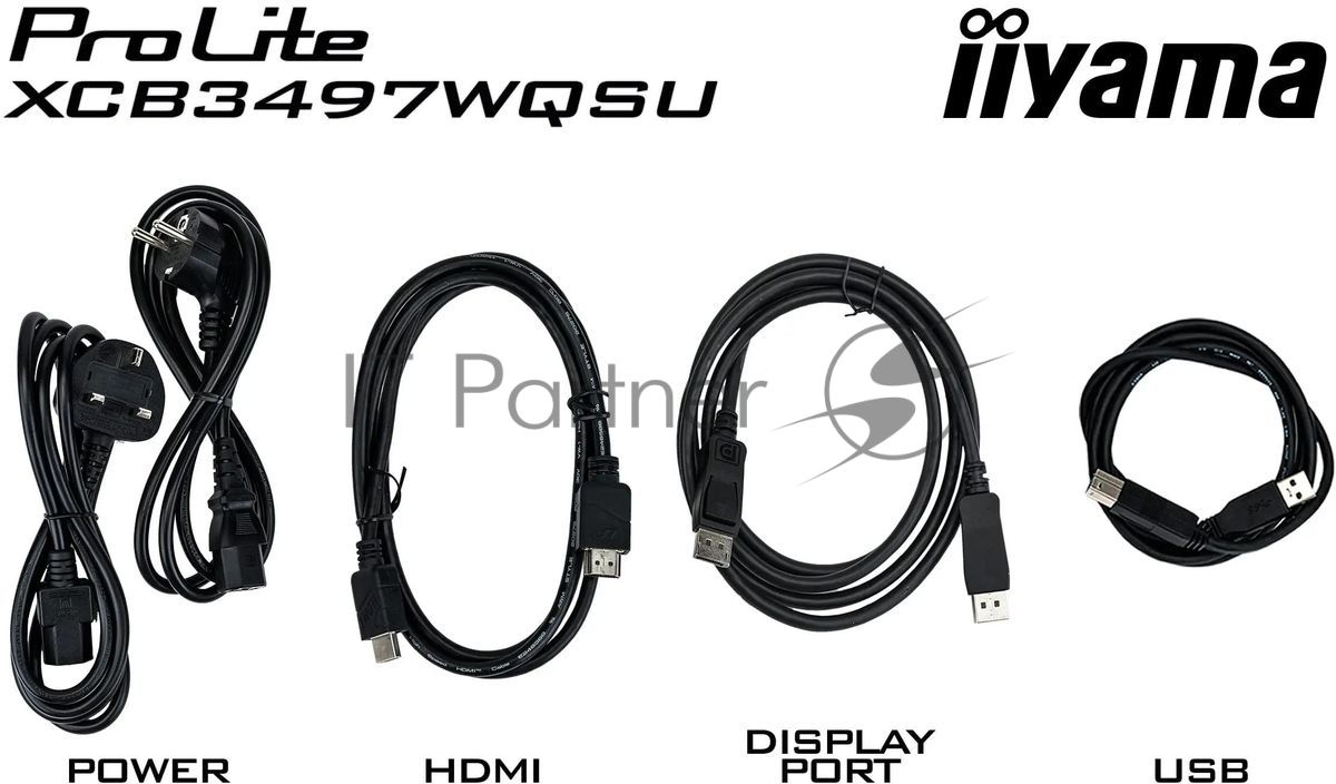 Монитор 34" Iiyama ProLite XCB3497WQSNPH-B1 VA 3440x1440, 120 Гц, 0.4 мс, 21:9, 350 кд/м², HDMI 2.0, HDMI 1.4, DP 1.4, USB-C (95 Вт), 3.5 Jack, USB Hub (4x USB 3.0), Ethernet, динамики (2x5 Вт), веб-камера (5 Мп), FreeSync Premium, изогнутый экран (1500R)