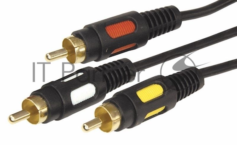 Шнур Rexant 3 RCA - 3 RCA, длина 5 м етров, черный (GOLD)