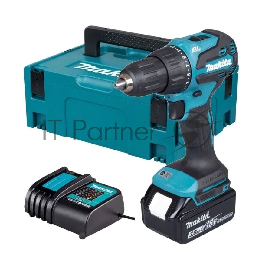 Дрель-шуруповерт Makita DHP490F005, 18 В, 3 Ач, 50 Нм, бесщеточный, ударный
