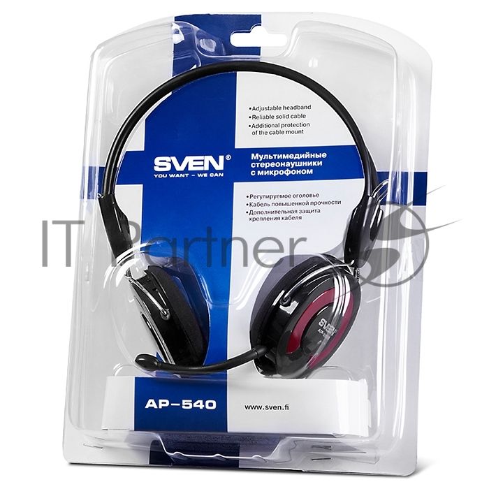 Гарнитура SVEN AP-540 с регулятором громкости черный/красный