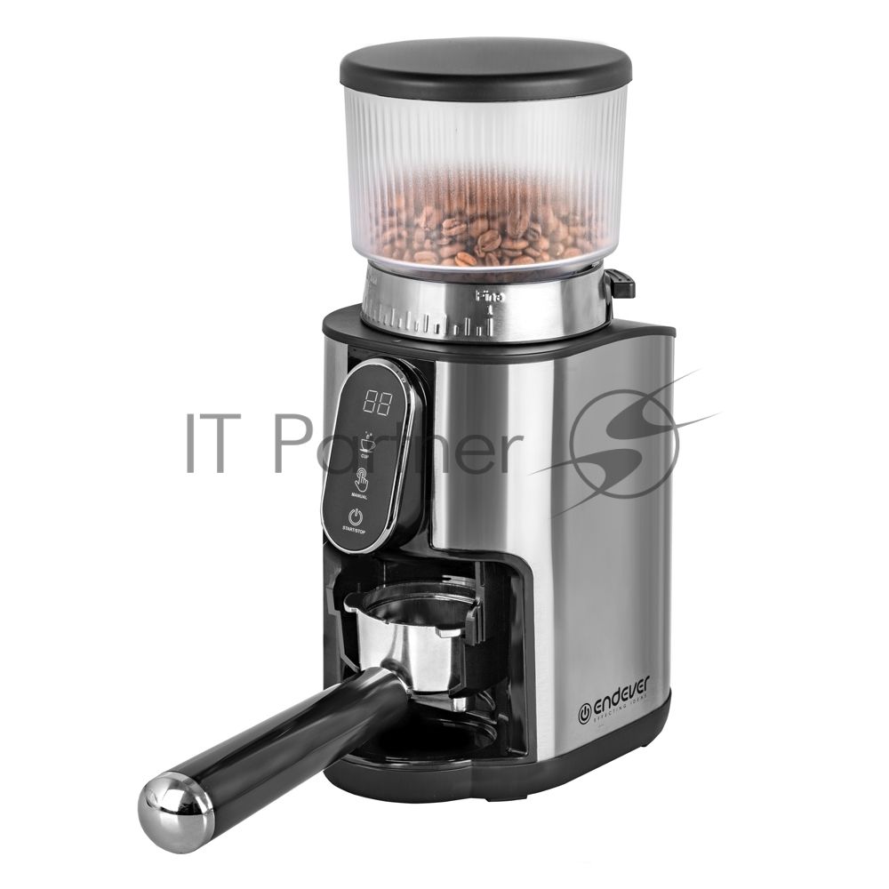 Кофемолка Endever COSTA-1067, 160 Вт, цвет стальной/черный, тип: жерновая, объем контейнера для кофе 250 г,32 степени помола