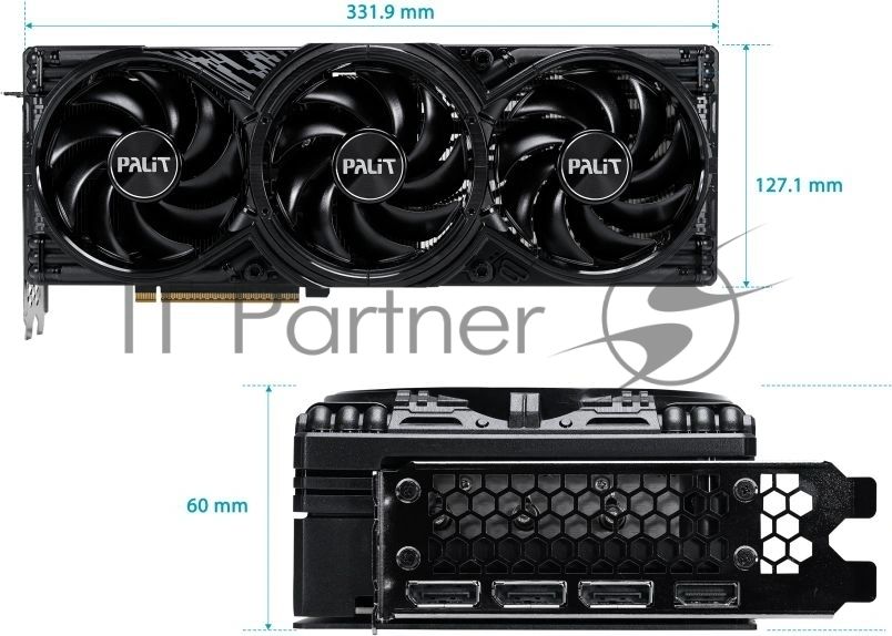 Видеокарта Palit GeForce RTX 5080 GamingPro OC V1, 16 GB GDDR7, 256 bit, 3xDisplayPort, HDMI, GPU 2295 MHz