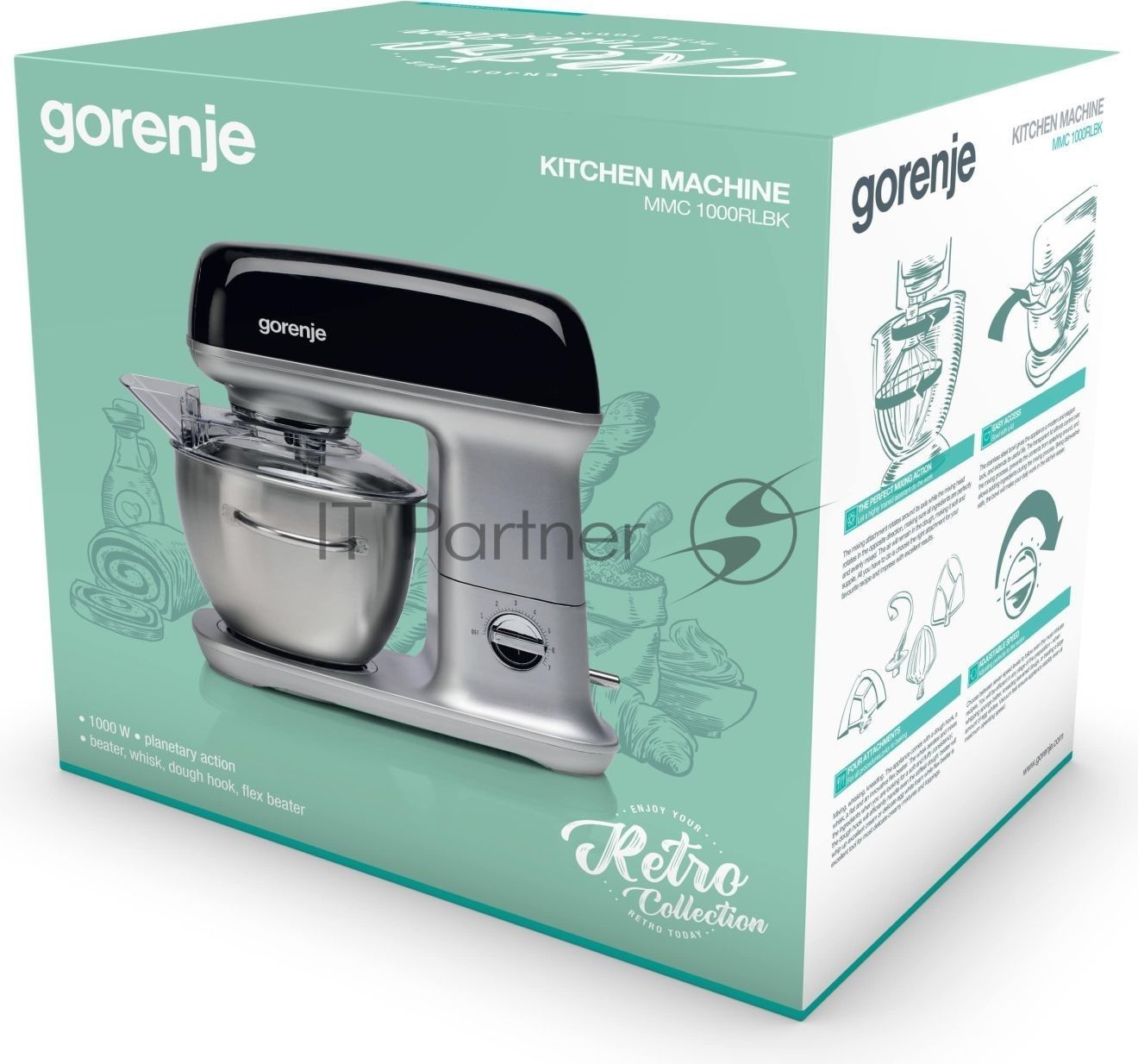 Миксер Gorenje MMC1000RLBK черный/серебристый, стационарный, 1000 Вт, 4.5 л, 7 скоростей