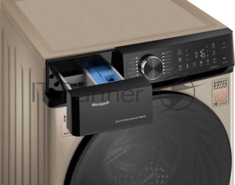 Стиральная машина Weissgauff WM 59411 Direct Drive Inverter Steam Champagne золотистая, загрузка фронтальная 11кг, 1400 об/мин., класс: A+++