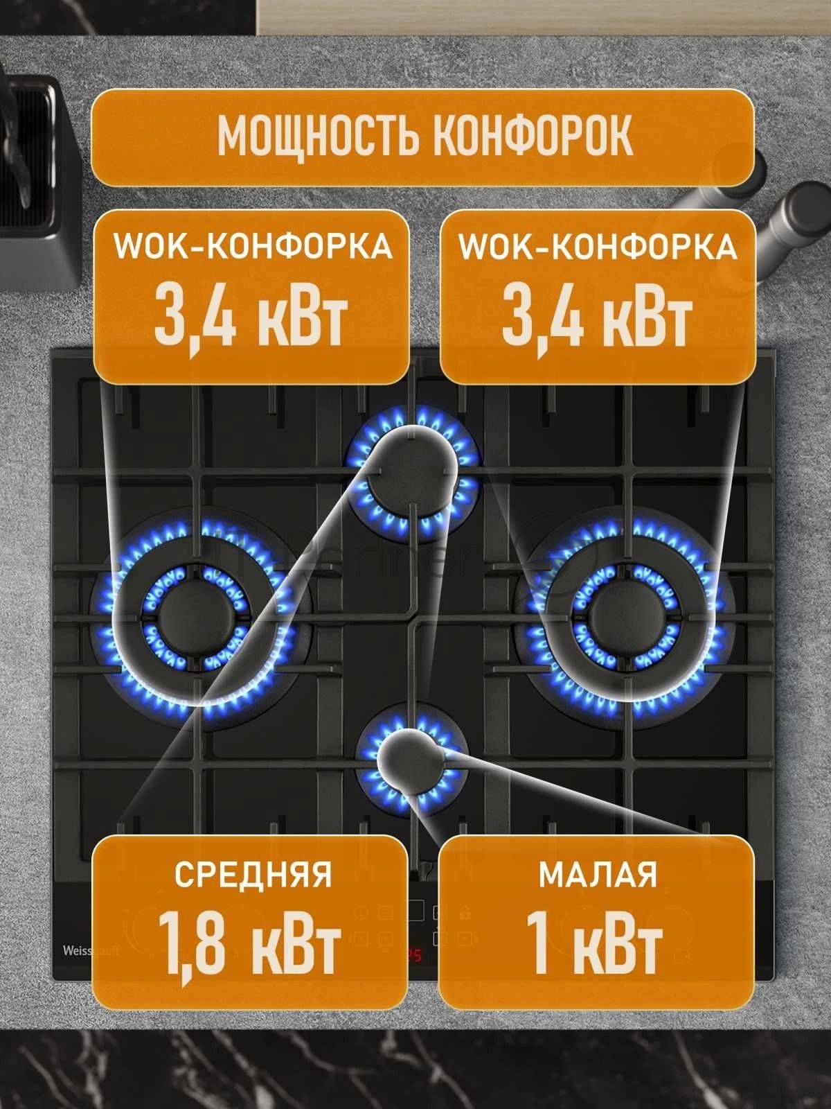 Газовая варочная панель Weissgauff HGG 642 BGH Double Wok Timer