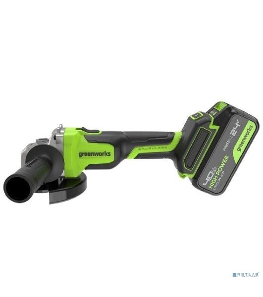 Угловая шлифовальная машина аккумуляторная Greenworks AG590, 24V, б/щет, 125 мм, 8500 об/мин, Anti-Kickback,1х4Ач,ЗУ,кор 3201007CUB