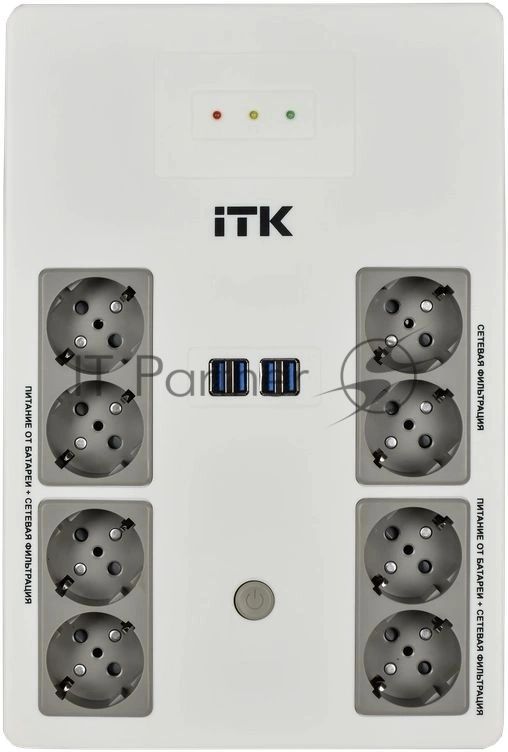 Источник бесперебойного питания ITK Electra EST8-1000VA-1-001-L / 1000 ВА / 600 Вт / 8 x CEE 7 (евророзетка)