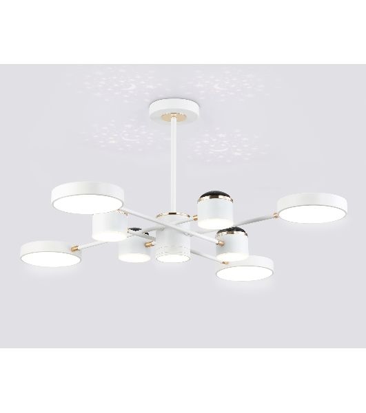 Люстра светодиодная на штанге Ambrella light FL51627/9+4 WH/FGD белый/золото 132W 3000-6000K D850*370 (без ПДУ)