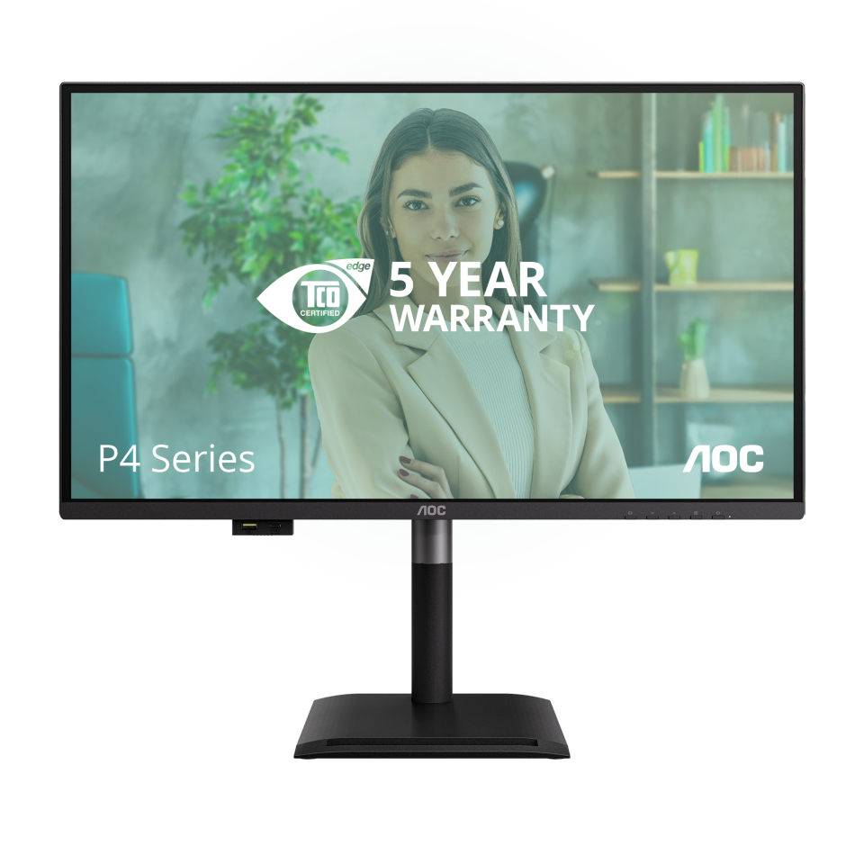 Монитор 27" AOC Q27P4U IPS 2560x1440, 120 Гц, 4 мс, 16:9, 350 кд/м², 2xHDMI 2.0, DP 1.2, USB-C (15 Вт PD), USB Hub (3x USB-A), 3.5 Jack, динамики (2x2 Вт), HDR10, Adaptive-Sync, черный