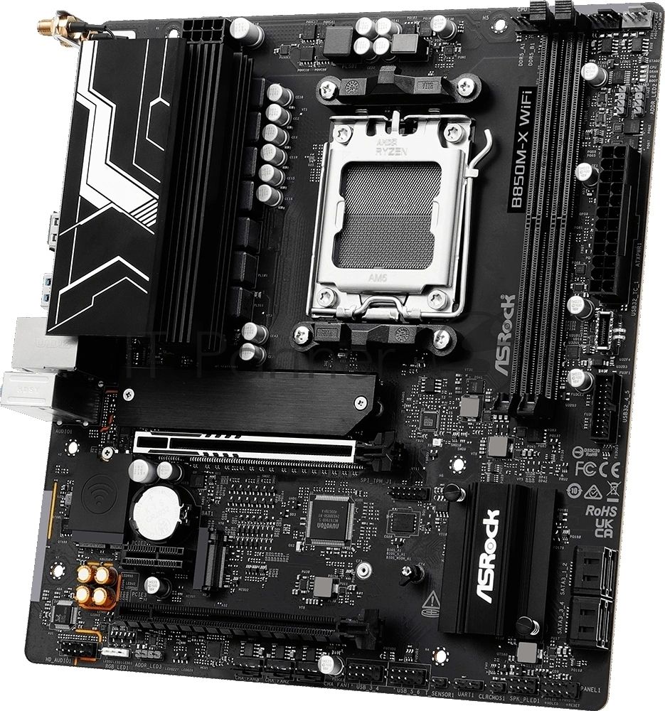 Материнская плата ASROCK B850M-X WIFI R2.0, AM5, AMD B850, 2xDDR5, 4xSATA, 2xM.2, 1xPCIe 5.0 x16, 1xPCIe 4.0 x4, 1xPCIe 3.0 x1, 1xDP, 1xHDMI, 1x2.5Gb LAN, Wi-Fi 6E, BT 5.2, 1xUSB-C 5Gbps, 3xUSB-A 5Gbps, 2xUSB-A 2.0, 3x3.5 мм, 7.1, mATX