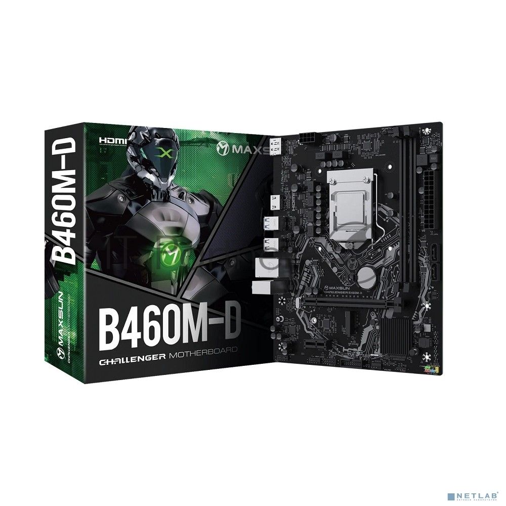 Материнская плата Maxsun Challenger B460M-D, LGA 1200, Intel B460, 2xDDR4, 2xSATA, 1xM.2, 1xPCIe 3.0 x16, 1xPCIe x1, 1xHDMI, 1xDP, 1x1Gb LAN, 2xUSB-A 5Gbps, 4xUSB-A 2.0, 3x3.5 мм, 7.1, mATX