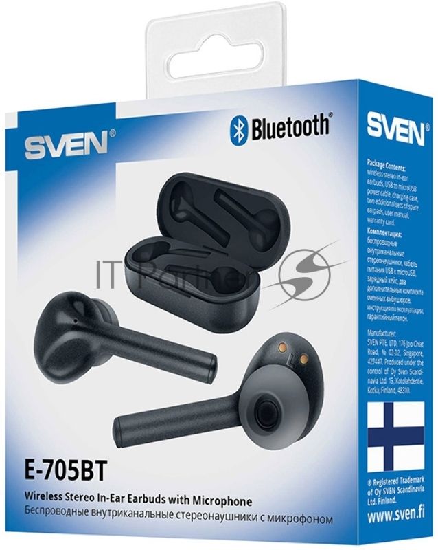 Наушники TWS SVEN E-705BT черный, внутриканальные, Bluetooth, до 4 ч