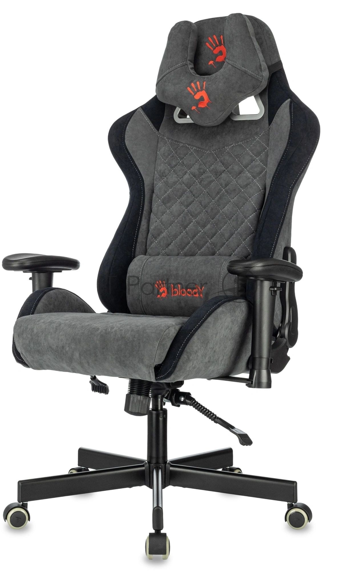 Кресло игровое эргономичное A4Tech Bloody GC-580 серый/черный искусственная замша с подголов. крестов.