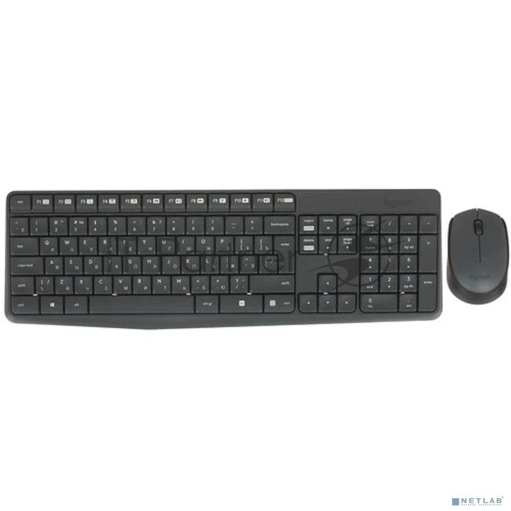 Комплект клавиатура+мышь Logitech MK235 беспроводной, USB, 1000 DPI, серый ( неоригинальная гравировка)