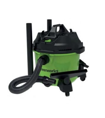 Строительный пылесос GreenWorks G120WDV (4701207) зеленый, 1300 Вт, уборка сухая/влажная, пылесборник контейнер, 34 л