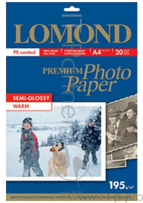 Фотобумага ПРЕМИУМ для стр.печати Lomond А4, 195 г/м2 односторонняя Warm Semi- Glossy (20л)