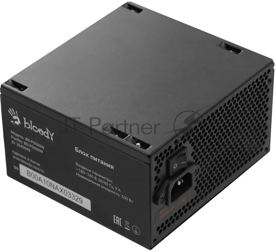 Блок питания Bloody BD-PS500W, 500Вт, 80 PLUS белый, 120мм,черный