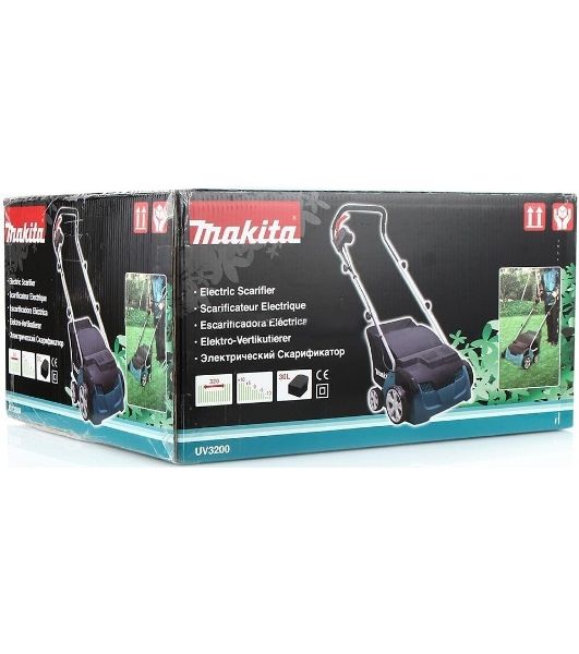 Газонокосилки Makita UV3200 Скарификатор, 1300Вт,32см,3500об\мин,5уров(-10+10мм),30л,нож-фреза,12кг,кор