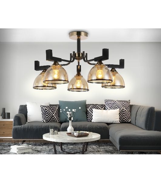 Светильник Ambrella light TR9099/5 BK/GD/TI черный/золото/янтарь E27*5 max 40W D600*316