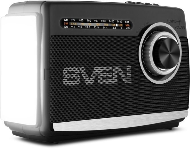 Радиоприёмник SVEN SRP-535 чёрный (3 Вт, FM/AM/SW, USB, SD/microSD, 900 мАч, 2 х D/UM, фонарь)
