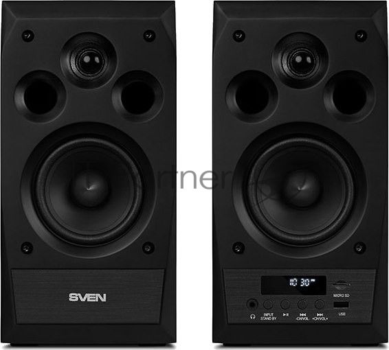 Акустическая система 2.0 SVEN MC-10, чёрный, мощность 2x25Вт (RMS), FM-тюнер, USB/microSD, дисплей, пульт ДУ, Bluetooth SVEN MC-10, чёрный, акустическая система 2.0, мощность 2x25Вт (RMS), FM-тюнер, USB/microSD, дисплей, пульт ДУ, Bluetooth