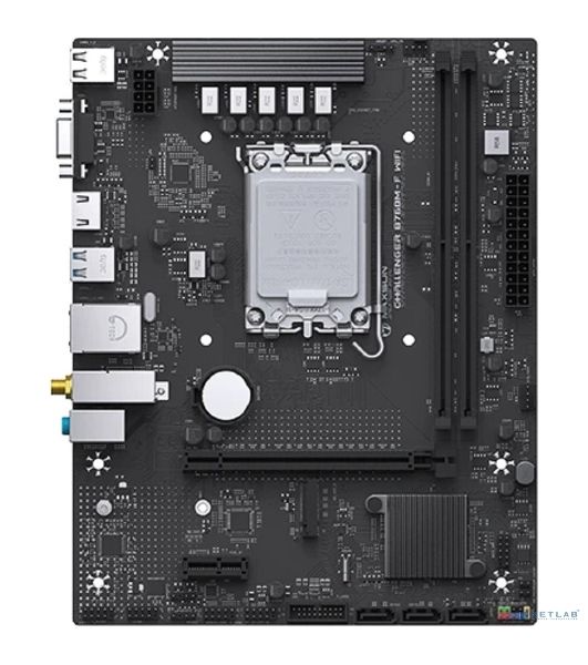 Материнская плата Maxsun Challenger B760M-F WIFI, LGA 1700, Intel B760, 2xDDR4, 3xSATA, 1xM.2, 1xPCIe 4.0 x16, 1xPCIe x1, 1xVGA, 1xHDMI, 1x1Gb LAN, Wi-Fi 5, Bluetooth 4.2, 2xUSB-A 5Gbps, 4xUSB-A 2.0, 3x3.5 мм, 7.1, чёрный, mATX