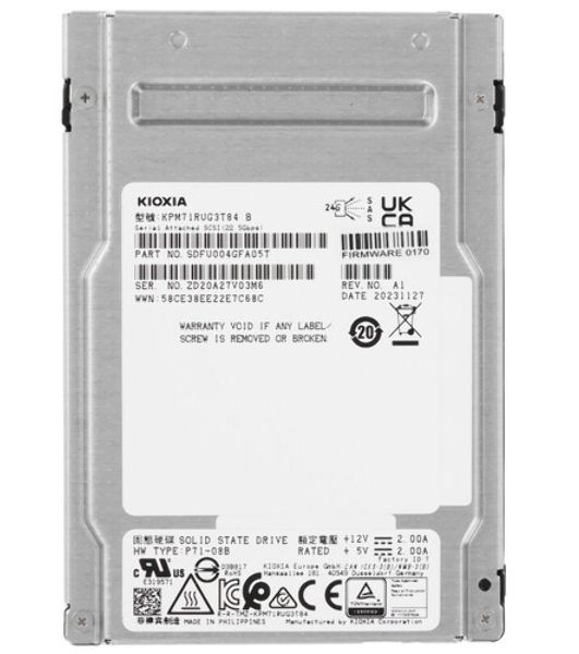 Накопитель SSD Kioxia PM7-R, 3840Gb, 2.5", SAS 24G, R/W 4200/3650