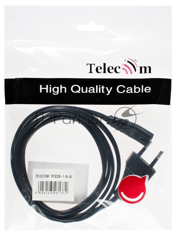 Кабель Telecom Кабель (TP228-IEC320-C7--CEE7/16-1.8-B) для аудио-видео техники IEC-320-C7--розетка 220V, 2-pin, 1.8м, черный