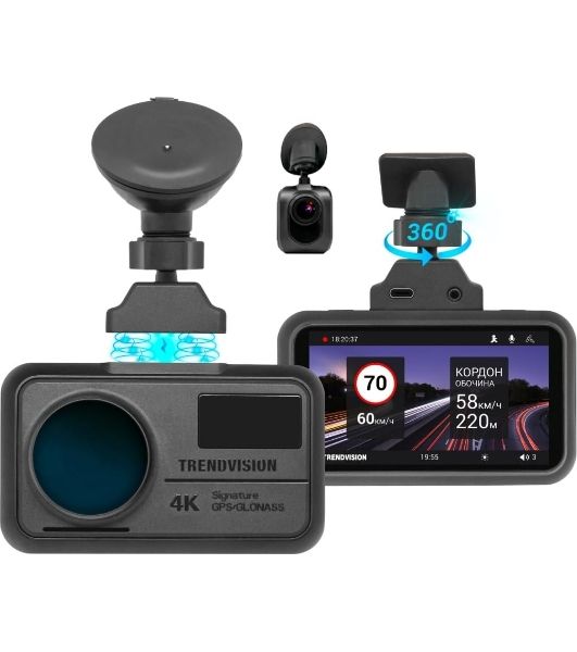 Видеорегистратор TrendVision TDR-725 Real 4K, 3840x2160, 3", GPS/ГЛОНАСС, Wi-Fi, G-сенсор, датчик движения, GPS-информатор