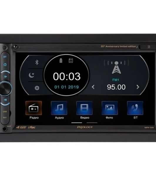 Автомагнитола Prology MPV-320, 2 DIN, 6.9", Bluetooth, USB Type-A, AUX, пульт ДУ