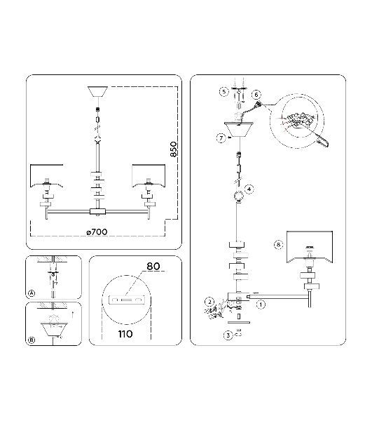 Люстра Ambrella light LH71331/5 CGD золото E14/5 max 40W D700*850