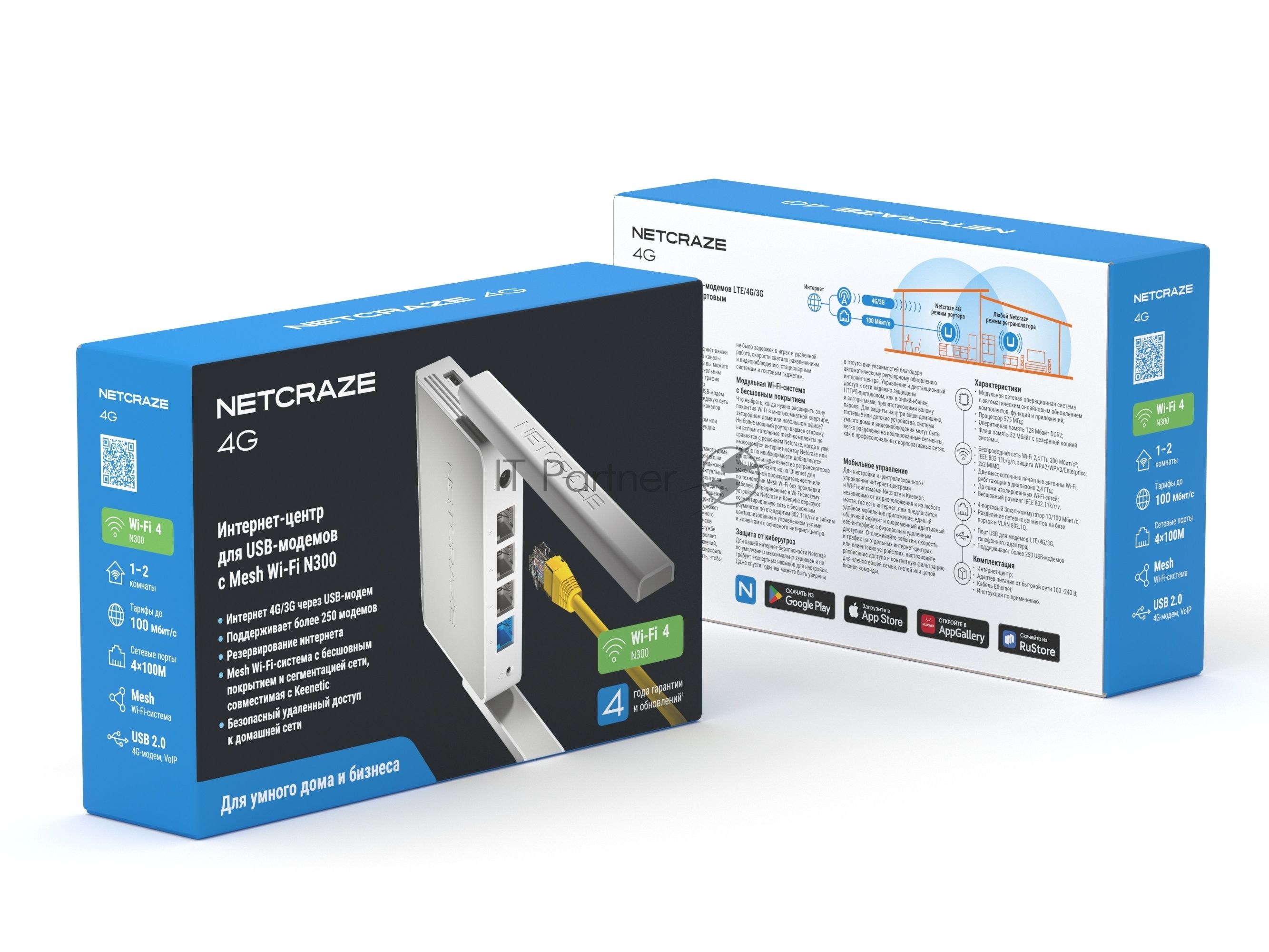 Интернет-центр для USB-модемов LTE/4G/3G с Mesh Wi-Fi N300 и 4-портовым Smart-коммутатором
