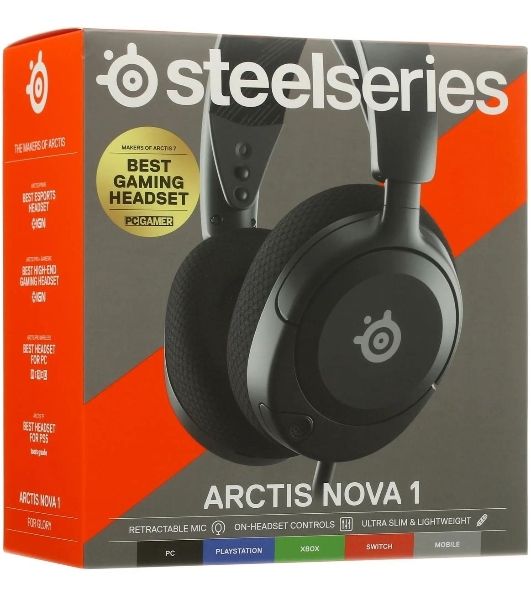 Гарнитура SteelSeries Arctis Nova 1 чёрный, проводная, 3.5 мм, совместимость с PS5, Xbox