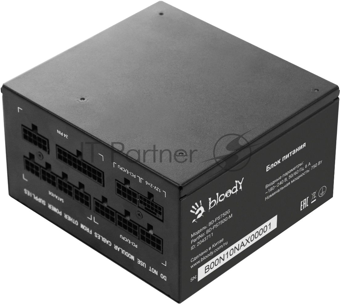 Блок питания Bloody BD-PS750G, 750Вт, 80 PLUS Gold, 120мм, черный