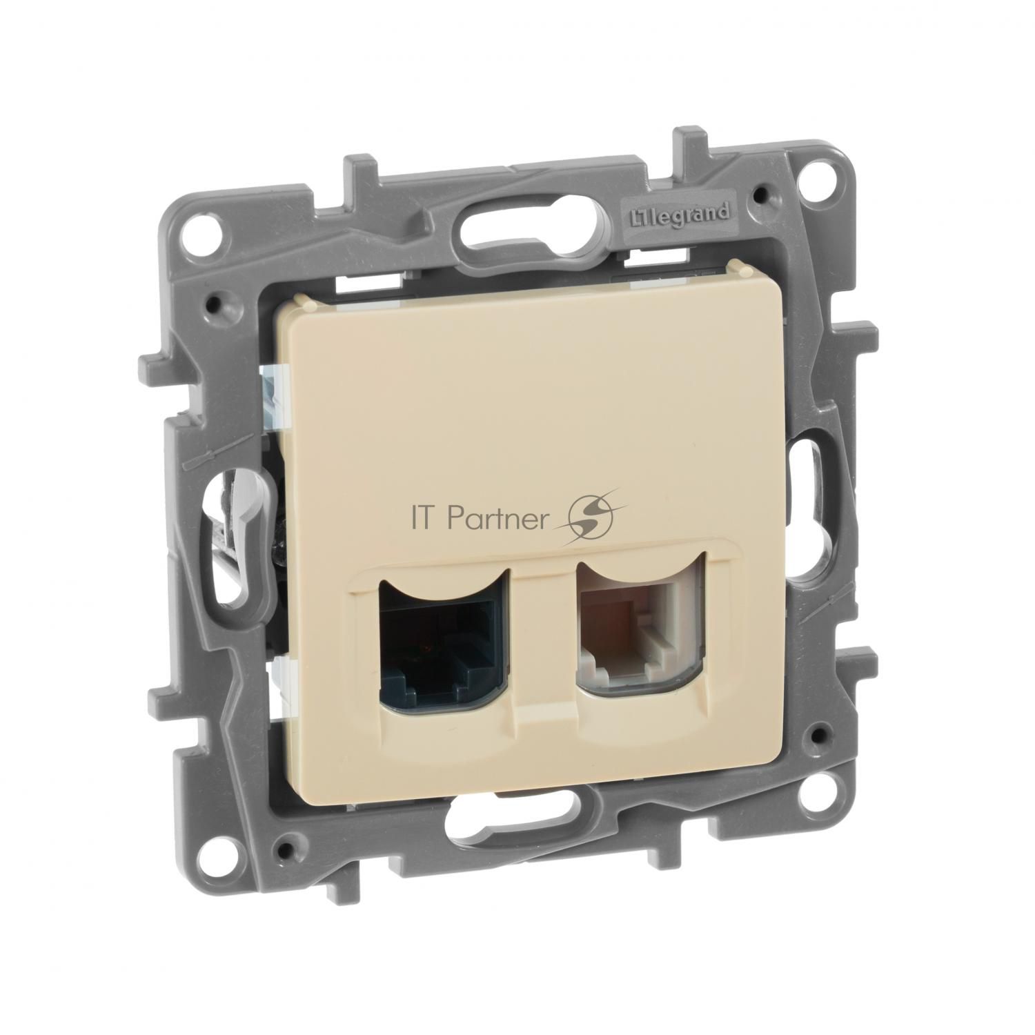 Розетка компьютерная RJ11+RJ45 к. 5 UTP, сл. кость ETIKA Розетка RJ11+RJ45 к. 5 UTP, сл. кость