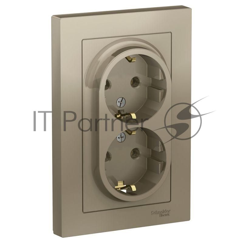 Розетка 2-м AtlasDesign с заземл. 16А в сборе шампань SchE ATN000524