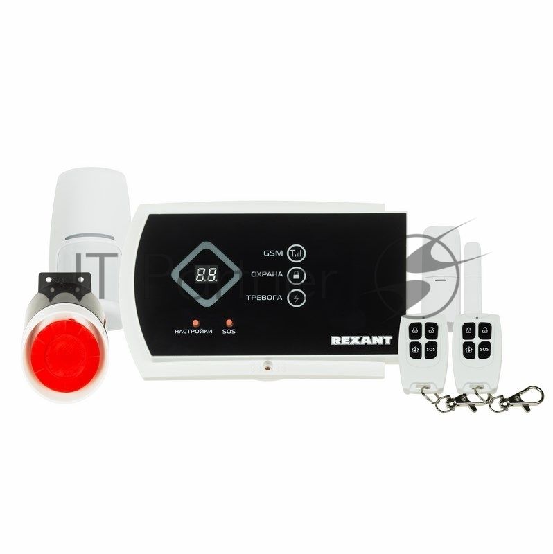 Беспроводная GSM сигнализация Rexant (46-0115),  GS-115 Комплект поставки: Центральный блок управления: 1 шт. Беспроводной магнитный датчик открытия двери: 1 шт. Беспроводные пульты управления: 2 шт. Беспроводной ИК датчик движения: 1 шт. Сирена: 1 шт. Бл
