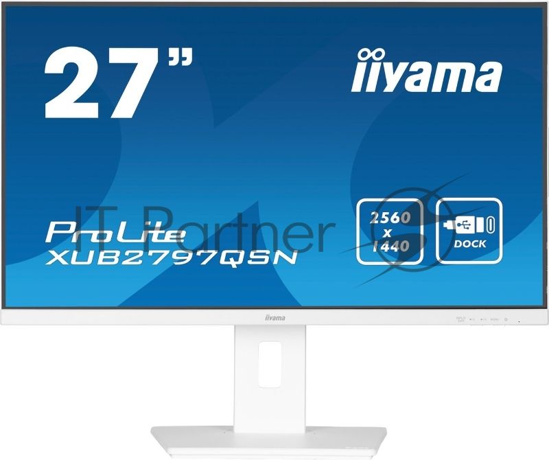 Монитор 27" Iiyama ProLite XUB2797QSN-W1 IPS 2560x1440, 100 Гц, 1 мс, 16:9, 250 кд/м², 1xHDMI, 1xDP, 3xUSB, 1xUSB-C, 1x3.5 мм, 2x2 Вт, белый