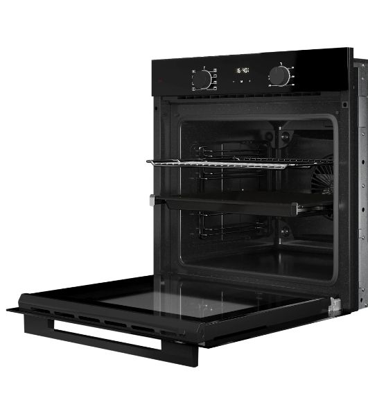 Духовой шкаф Monsher MOE 6008 Noir, 60 см, объем 80 л, утапливаемые переключатели, механический таймер, 2 стекла в дверце, 8 режимов, телескопические направляющие (на 1 уровень), энергоэффективность А, черный