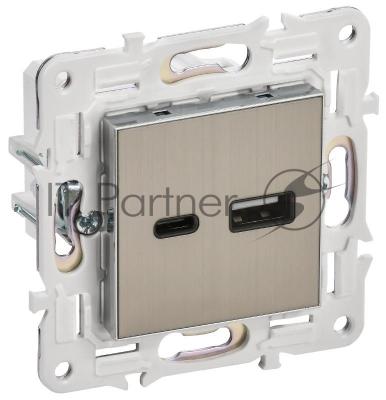 SKANDY Розетка USB A+C 18Вт SK-R13N никель | SK-U22-018-K50 | IEK