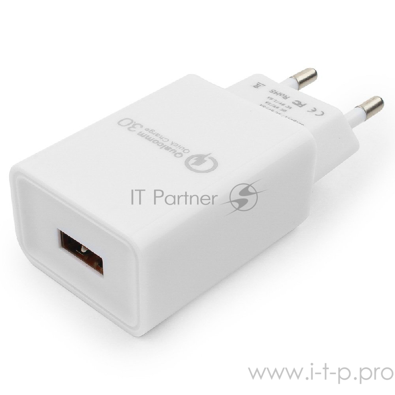Сетевое зарядное устройство Cablexpert MP3A-PC-16, QC 3.0, 100/220V - 1 USB порт 5/9/12V, белый