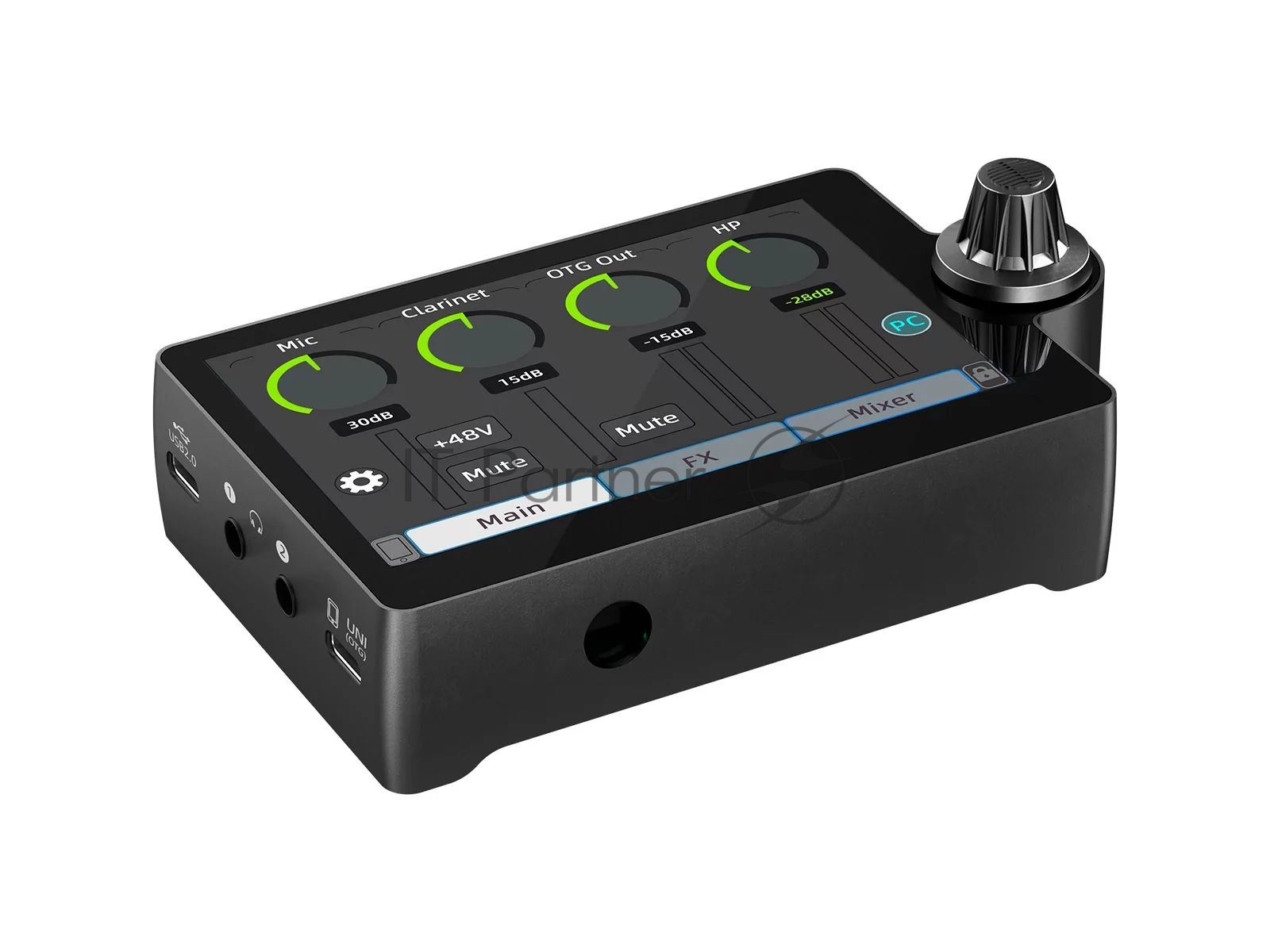Аудиоинтерфейс USB 110305A3004 Icon AIO2 АЦП/ЦАП 24 бит/192 кГц, 3,9" сенсорный дисплей, цифровой энкодер, динамический диапазон 116 дБ, S/N 116 дБ, усиление на микрофонном входе 63 дБ